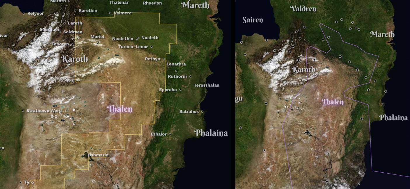 Voronoi-derived national borders alongside their guiding constellations
